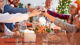  Presentation with meeting family - Amazing presentation design having beautiful-family-wearing-santa-claus backdrop and a red colored foreground