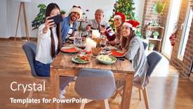  Presentation with meeting family - Cool new slides with beautiful-family-wearing-santa-claus backdrop and a coral colored foreground