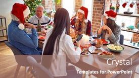  Presentation with meeting family - Colorful slide set enhanced with beautiful-family-wearing-santa-claus backdrop and a coral colored foreground