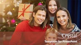  Presentation with family tree - Presentation consisting of beautiful family with presents over christmas tree background and a tawny brown colored foreground