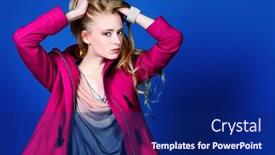  Presentation with studio - Cool new PPT theme with beautiful-fashion-model-posing backdrop and a navy blue colored foreground