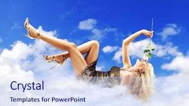  Presentation with red hibiscus rosa sinensis flower - Theme having beautiful fashion model with rose background and a sky blue colored foreground