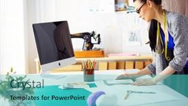  Presentation with fashion - Slide deck having beautiful-fashion-woman-designer-standing background and a teal colored foreground