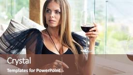  Presentation with luxury fashion - Presentation design featuring beautiful fashion woman drinking wine background and a tawny brown colored foreground