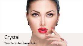  Presentation with lipstick - Amazing PPT theme having beautiful fashion woman model face backdrop and a lemonade colored foreground
