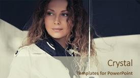  Presentation with sad woman walking - Presentation design consisting of beautiful fashion woman with umbrella background and a soft green colored foreground