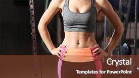  Presentation with abs stimulator - Slide set consisting of ab - beautiful female abs in gym background and a tawny brown colored foreground