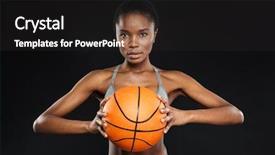  Presentation with basketball female - Cool new presentation theme with beautiful female basketball player isolated backdrop and a dark gray colored foreground