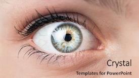  Presentation with human eye - PPT theme enhanced with beautiful female blue eye background and a coral colored foreground