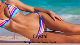  Presentation with blue water - Amazing presentation having beautiful female body - tanned woman in bikini laying backdrop and a red colored foreground