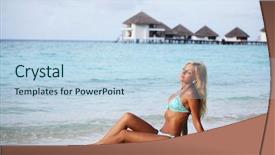  Presentation with sand ocean - Presentation design featuring beautiful female body - woman lying on the sand background and a  colored foreground