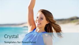  Presentation with beach - PPT layouts featuring beautiful female body - young woman on the beach background and a  colored foreground