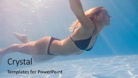  Presentation with water woman swimming underwater - Colorful presentation design enhanced with beautiful female body - young woman swimming underwater backdrop and a light blue colored foreground