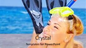  Presentation with female sport - Audience pleasing slides consisting of beautiful female closeup portrait on the beach wearing snorkeling equipment water sport healthy lifestyle concept backdrop and a coral colored foreground