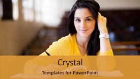  Presentation with college - Presentation design featuring beautiful female college student sitting background and a gold colored foreground