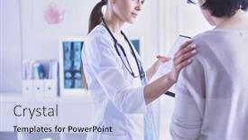  Presentation with medical - Slide set with beautiful-female-doctor-explaining-medical background and a light blue colored foreground