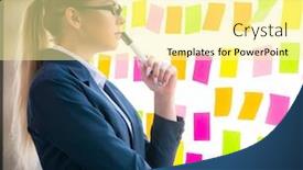  Presentation with employee - Amazing slides having beautiful-female-employee-with-many backdrop and a blonde colored foreground