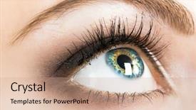  Presentation with eye - Slides having beautiful female eye close up background and a coral colored foreground