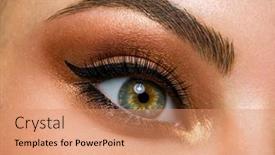  Presentation with makeup - PPT theme having beautiful-female-eye-with-brown background and a coral colored foreground