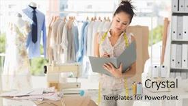  Presentation with black male female fashion - Presentation with beautiful female fashion designer looking background and a mint green colored foreground