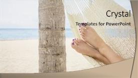  Presentation with island resort - PPT layouts enhanced with beautiful female feet in a hammock on the beach at a tropical island resort background and a soft green colored foreground
