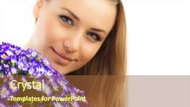  Presentation with purple spring - Audience pleasing slide deck consisting of beautiful female holding flowers girl with bouquet of spring plant bunch of purple cornflowers lovely woman with gift isolated over white background backdrop and a tawny brown colored foreground