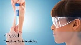  Presentation with lab test - PPT layouts featuring beautiful female lab worker holding up test tube background and a light blue colored foreground