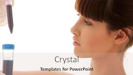  Presentation with lab test - Audience pleasing PPT theme consisting of beautiful-female-lab-worker-holding backdrop and a soft green colored foreground