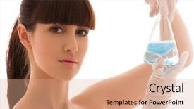  Presentation with lab test - PPT theme enhanced with beautiful female lab worker holding background and a  colored foreground