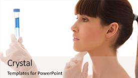  Presentation with lab test - Theme having beautiful female lab worker holding up test tube background and a lemonade colored foreground