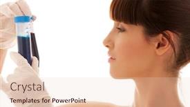  Presentation with lab test - PPT theme consisting of beautiful-female-lab-worker-holding background and a lemonade colored foreground