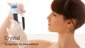  Presentation with lab test - Beautiful slides featuring beautiful-female-lab-worker-holding backdrop and a coral colored foreground