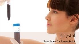  Presentation with lab test - Presentation theme featuring beautiful-female-lab-worker-holding background and a coral colored foreground