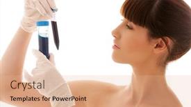  Presentation with lab test - PPT layouts featuring beautiful-female-lab-worker-holding background and a coral colored foreground