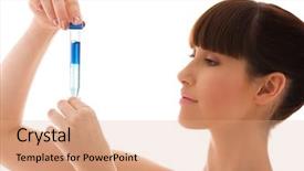  Presentation with lab test - Theme consisting of beautiful-female-lab-worker-holding background and a coral colored foreground