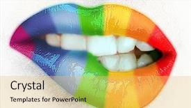  Presentation with duct tape on lips censorship - Slide deck with beautiful female lips close up background and a  colored foreground