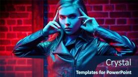  Presentation with female - Amazing PPT layouts having beautiful-female-model-posing backdrop and a ocean colored foreground