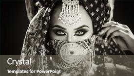  Presentation with turban - Presentation having portrait of a beautiful female model wearing a turban and veil in heavy eye makeup and jewellery background and a gray colored foreground