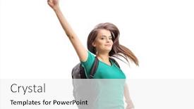  Presentation with happiness - Colorful slide deck enhanced with beautiful female student gesturing happiness backdrop and a white colored foreground