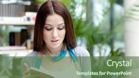  Presentation with library research - PPT layouts having beautiful female student with books at the library research education and research background and a tawny brown colored foreground