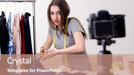  Presentation with blog - Presentation theme with beautiful female tailor recording video background and a  colored foreground