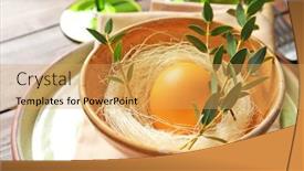  Presentation with festive - Presentation theme featuring beautiful festive easter table setting with painted egg closeup background and a yellow colored foreground
