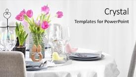  Presentation with cutlery easter table setting - Audience pleasing presentation theme consisting of beautiful festive easter table setting backdrop and a white colored foreground