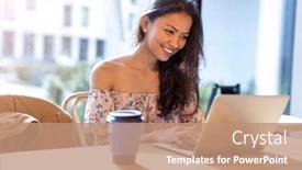  Presentation with filipino - PPT layouts consisting of beautiful filipino woman using laptop background and a coral colored foreground