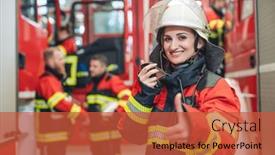  Presentation with fire fighter - Presentation design enhanced with beautiful-fire-fighter-woman and a red colored foreground