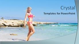  Presentation with pink sky - PPT layouts having beautiful fit and sexy girl in pink swimsuit posing on a beach at summer sea and sky background background and a light blue colored foreground