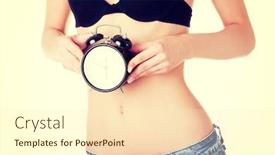  Presentation with clock - Amazing PPT theme having beautiful-fit-belly-woman backdrop and a cream colored foreground