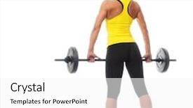  Presentation with fitness - PPT theme featuring beautiful fitness girl liftings weights background and a white colored foreground