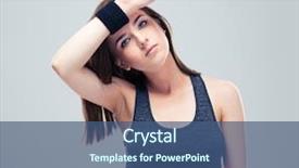  Presentation with brow - PPT theme featuring beautiful fitness woman wipes the sweat from his brow on gray background and looking at camera background and a ocean colored foreground