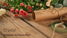  Presentation with packaging - Amazing PPT layouts having beautiful-flowers-and-packaging-materials backdrop and a coral colored foreground